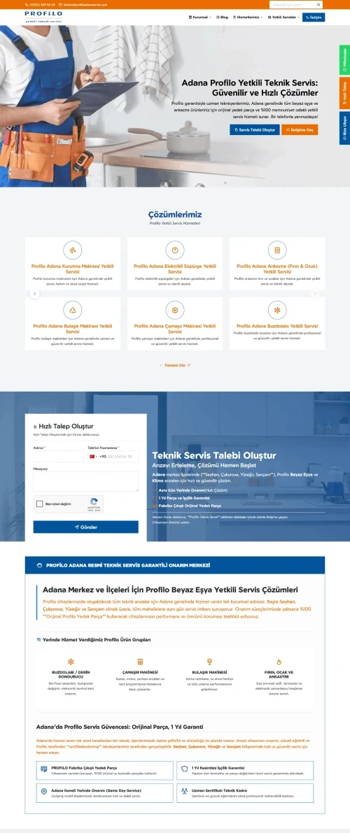 Profilo Adana Service - CRM Integrated Technical Service Software & Web Project Kısa: Profilo Adana Service