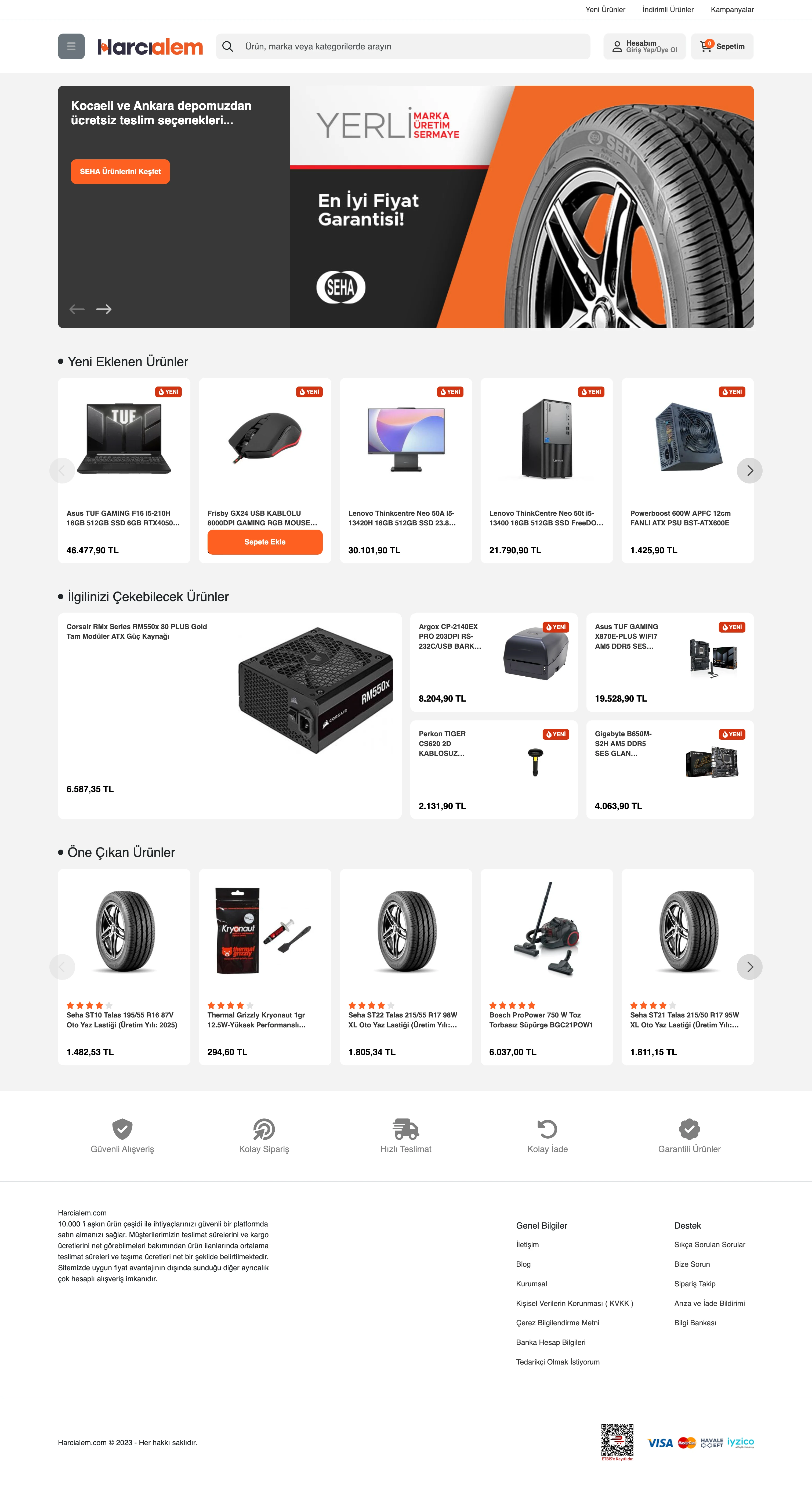 Harcialem - Entegre B2B & B2C E-Ticaret Platformu - Desktop Görünüm 