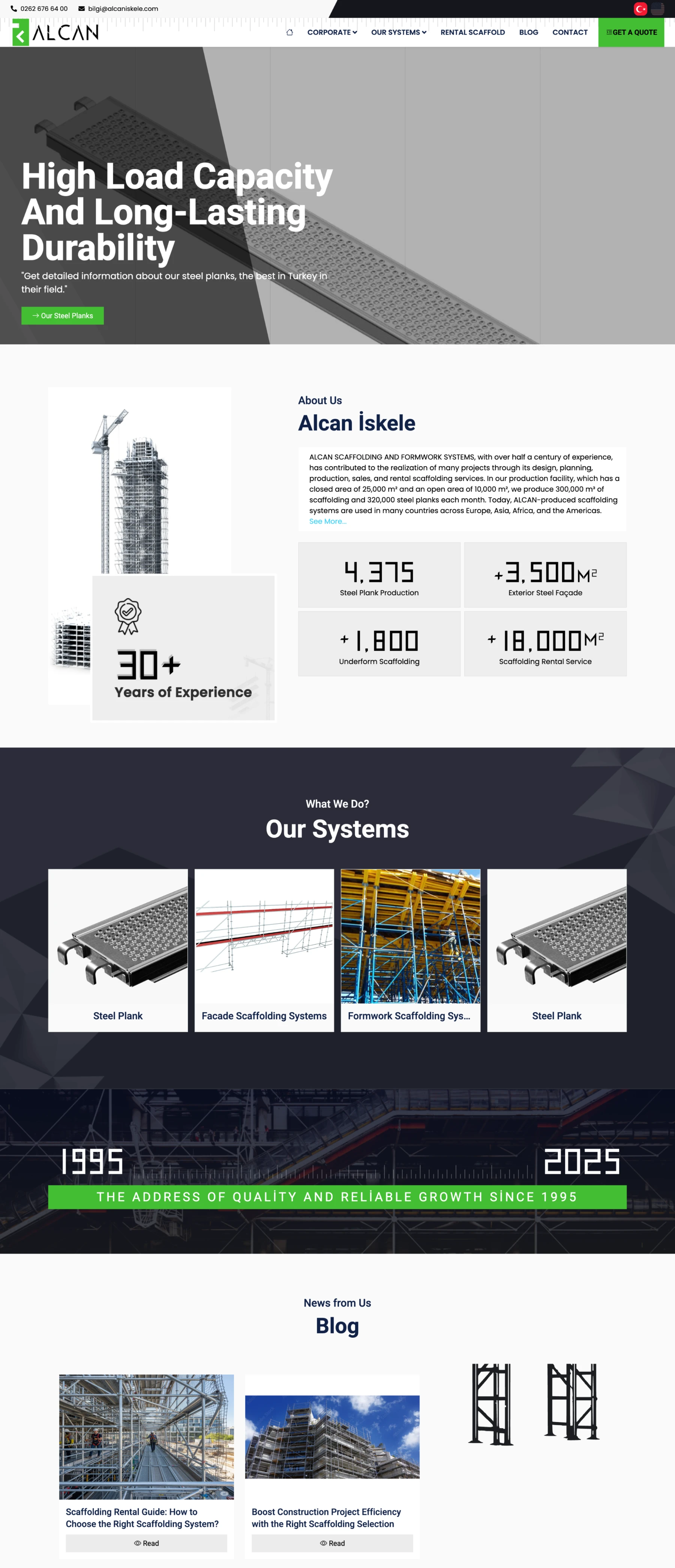 Alcan İskele - Kurumsal Site & CRM - Desktop Görünüm 