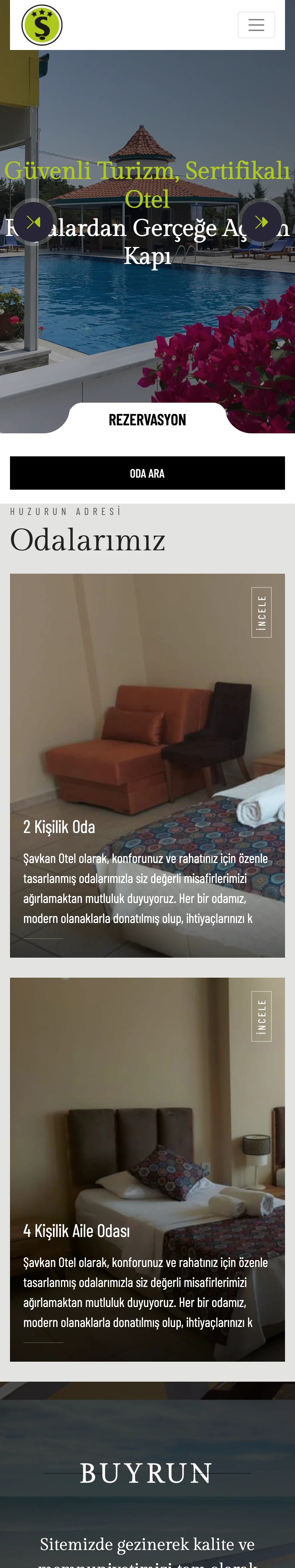 Şavkan Otel - Rezervasyon Sistemi ve Backend Geliştirme - Mobil Görünüm