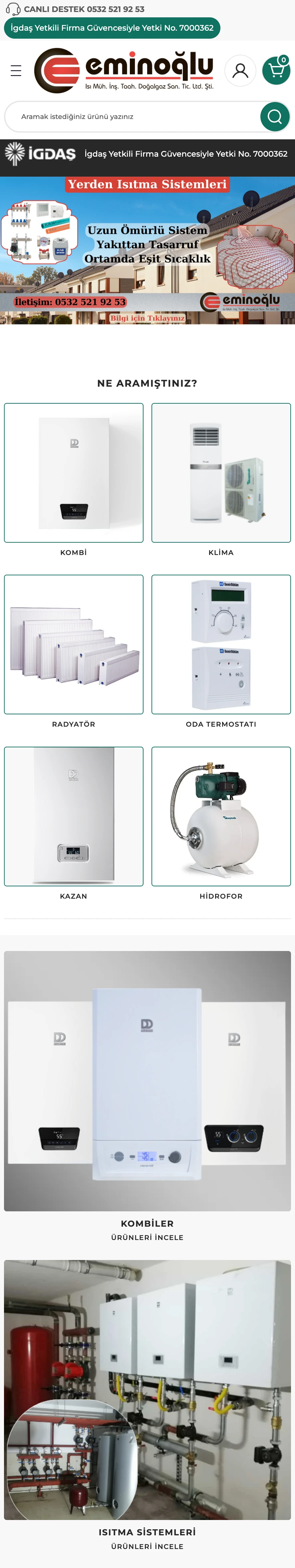 Eminoğlu Isı Mühendislik - Kurumsal Web Sitesi ve Katalog Yönetimi - Mobil Görünüm