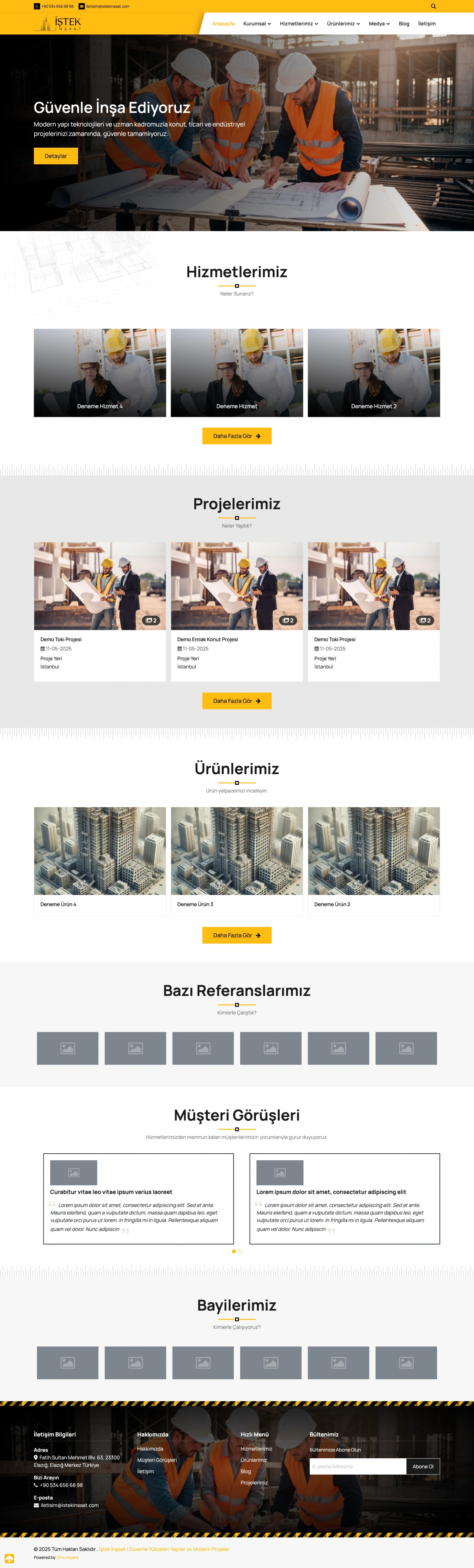 İştek İnşaat - Kurumsal Web Sitesi ve CRM Sistemi - Desktop Görünüm 