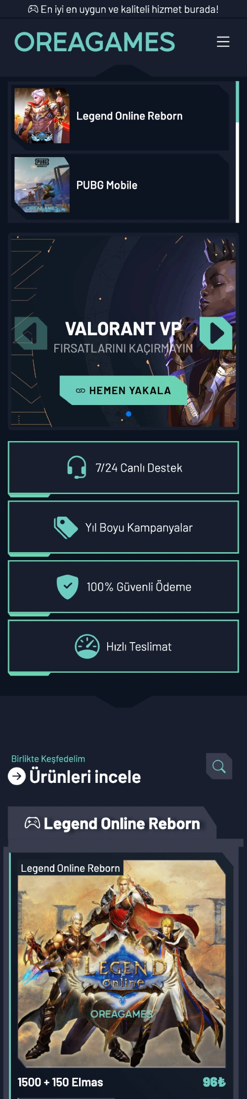 Oregames Oyun Ticaret Platformu - SaaS Tabanlı Oyuncu Marketplace Yazılımı - Mobil Görünüm
