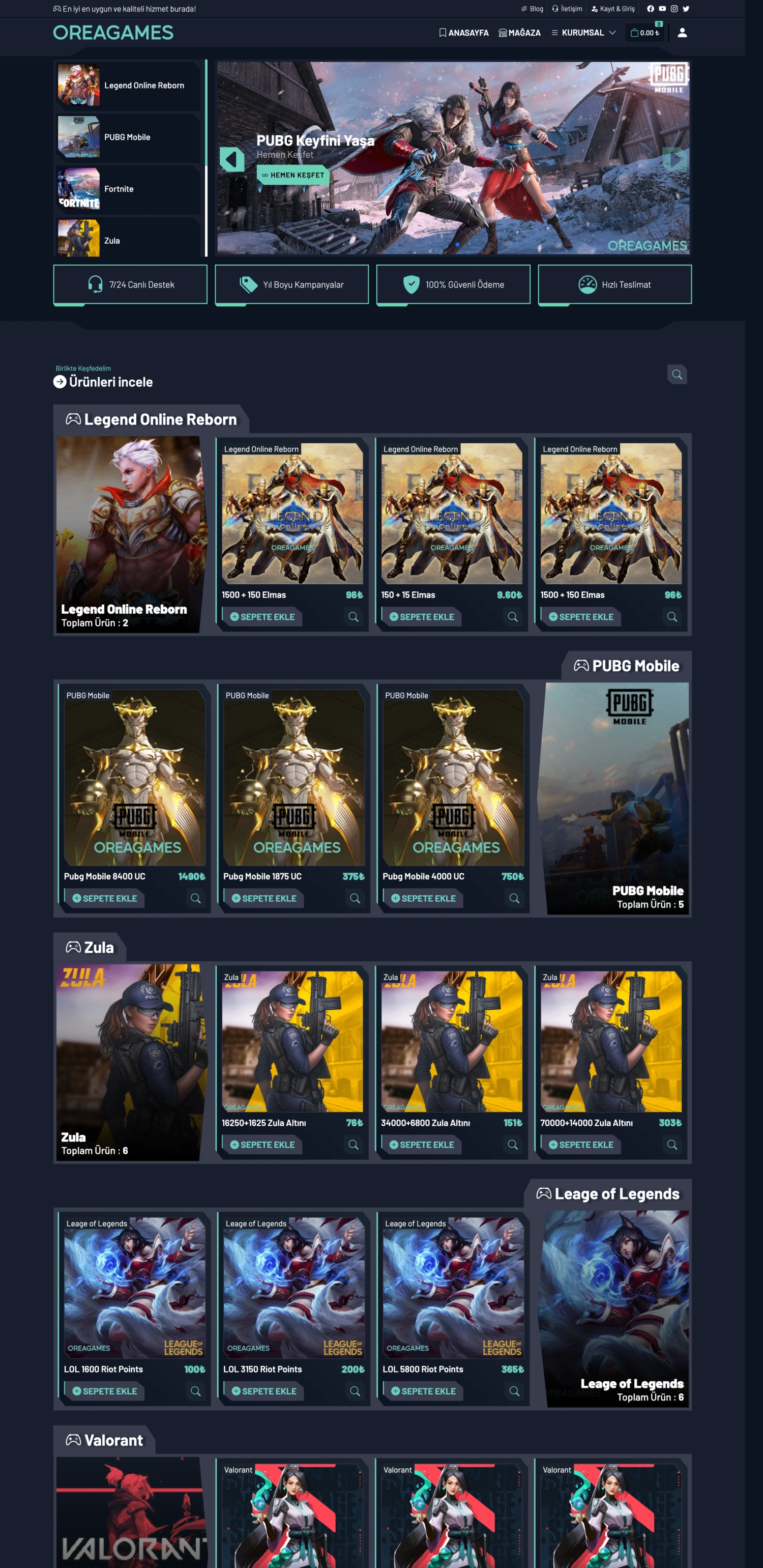 Oregames Oyun Ticaret Platformu - SaaS Tabanlı Oyuncu Marketplace Yazılımı - Desktop Görünüm 