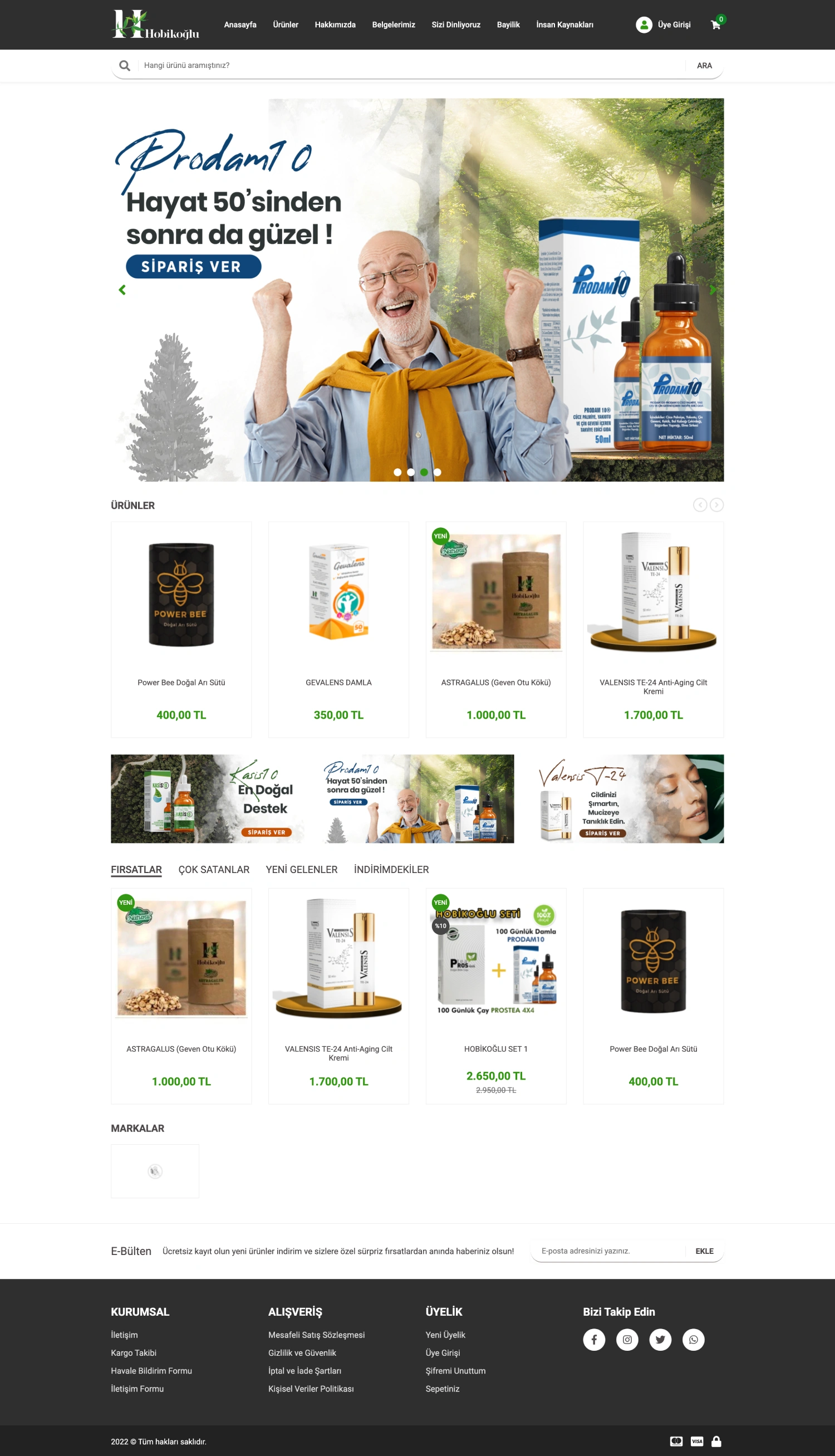 Hobikoğlu Doğal Ürünler Web Sitesi - Bitkisel Takviye Ürün Kataloğu - Desktop Görünüm 
