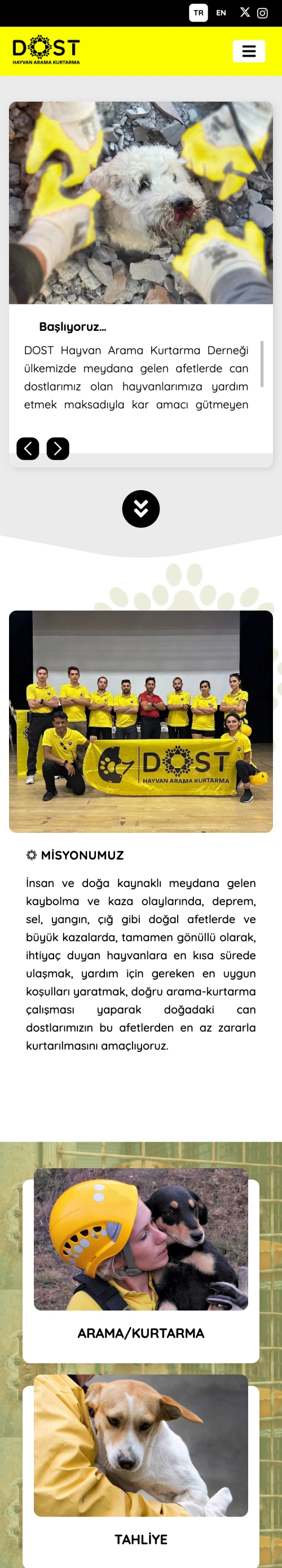 Dost Arama Kurtarma Derneği Web Sitesi - Eğitim ve Kurumsal Platform - Mobil Görünüm