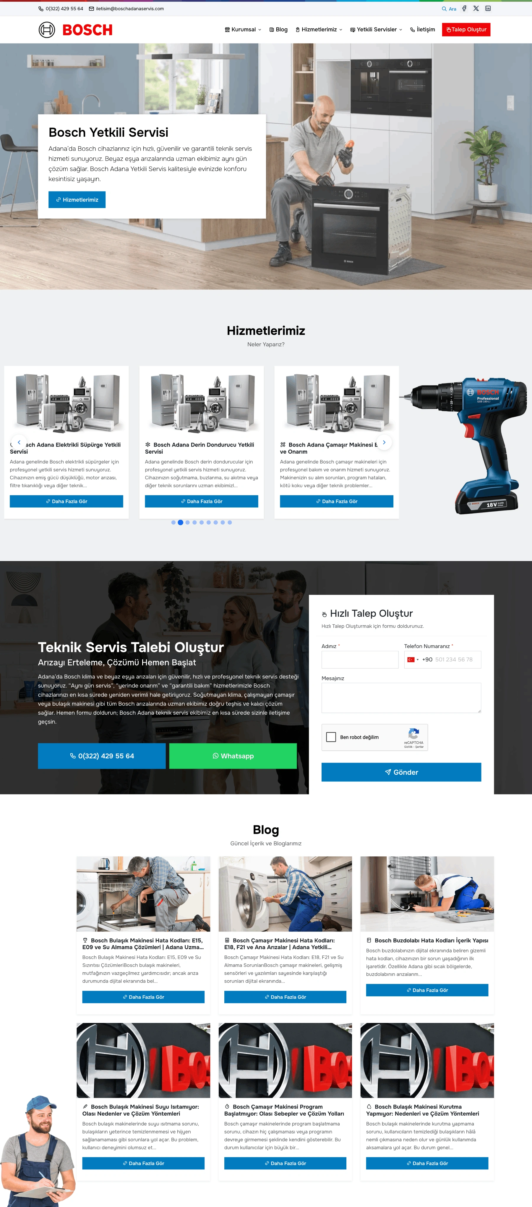 Bosch Adana Servis Dijital Dönüşüm: Kurumsal Web Tasarım, CRM ve Teknik Servis Yazılımı - Desktop Görünüm 