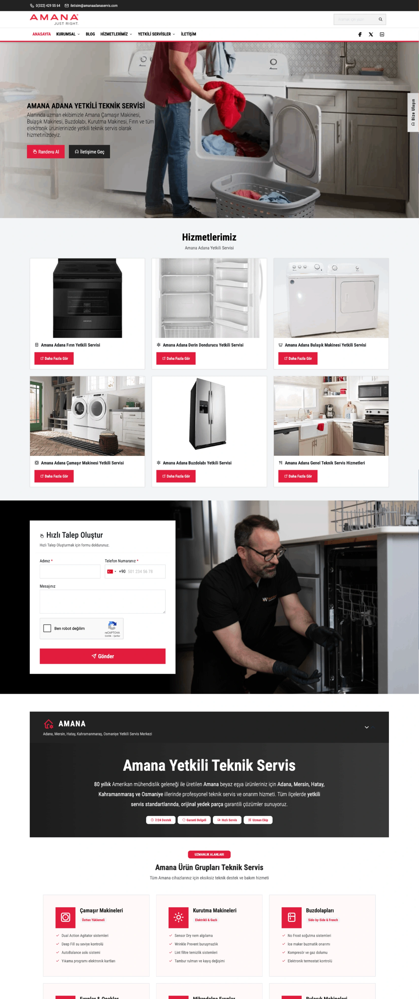 Amana Adana Yetkili Servisi - Premium Servis Yönetim Sistemi ve Web Projesi - Desktop Görünüm 