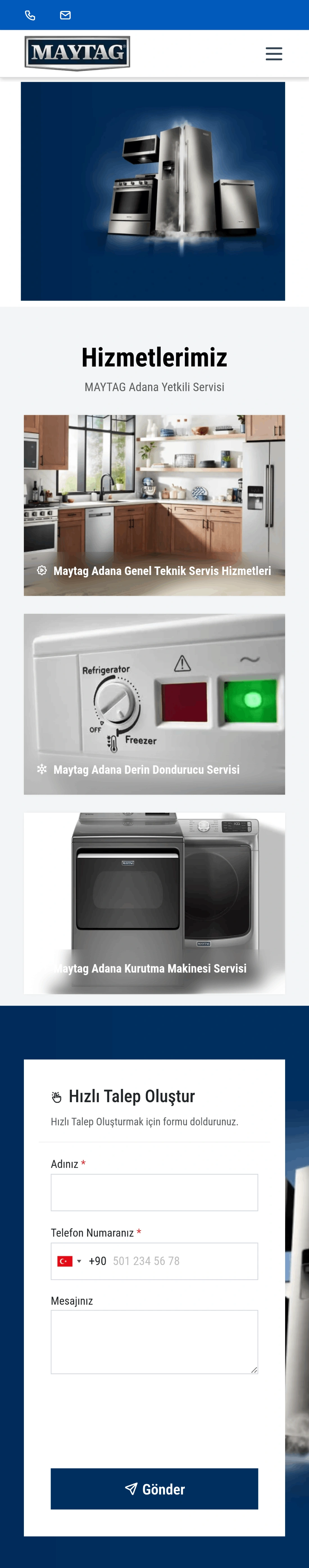 Maytag Adana Yetkili Servisi - Dayanıklılık Odaklı Endüstriyel Web ve CRM Altyapısı - Mobil Görünüm