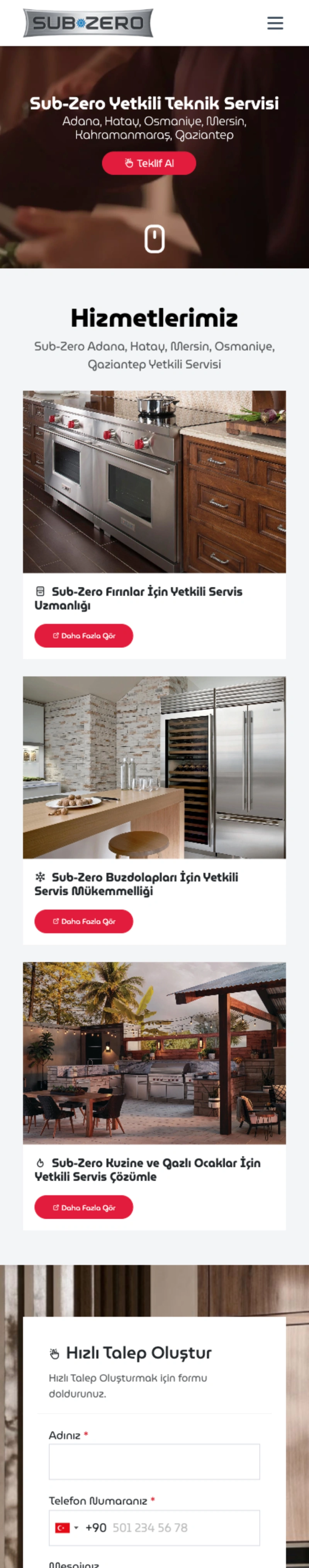 Sub-Zero Adana Yetkili Servisi - Lüks Segment Dijital Deneyim ve Akıllı CRM Mimarisi - Mobil Görünüm